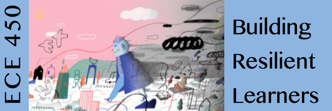 stick figure walking out of dark abstract landscape into pink sunnier landscape