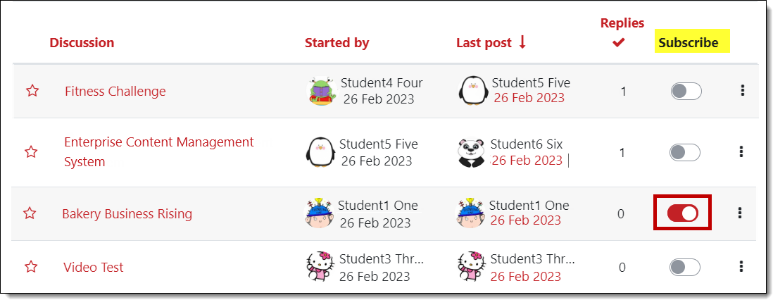 Screenshot of subscribe icon on individual thread
