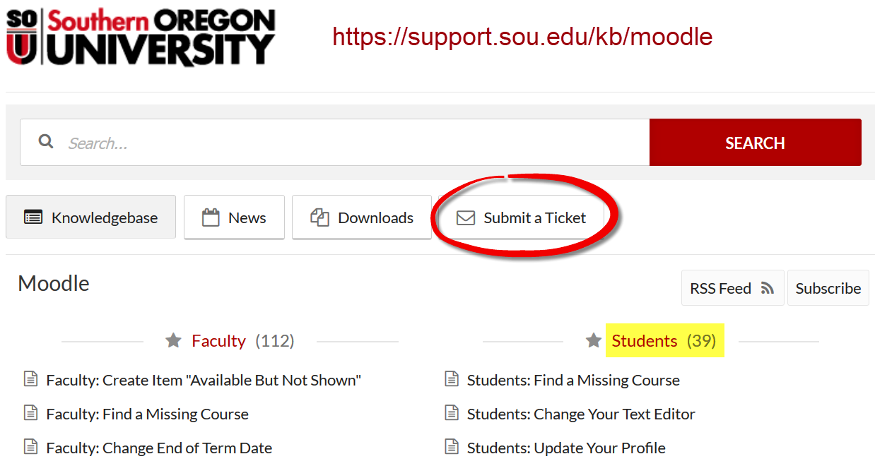 Screenshot of knowledgebase
