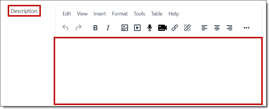 Screenshot of Description fields