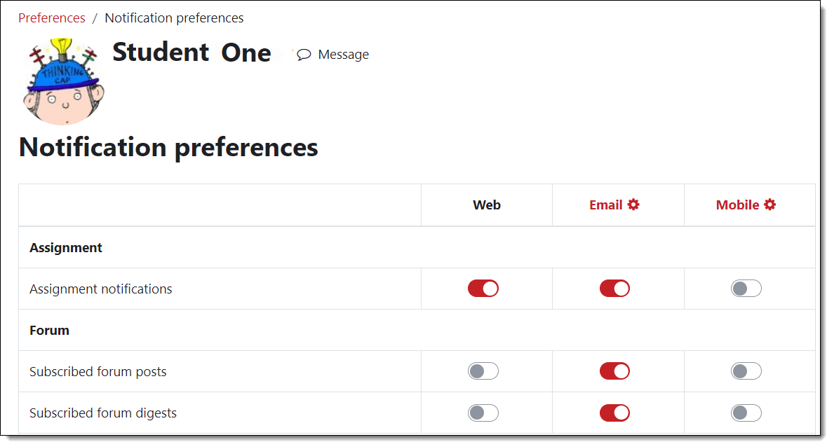 Screenshot of Notification preferences page