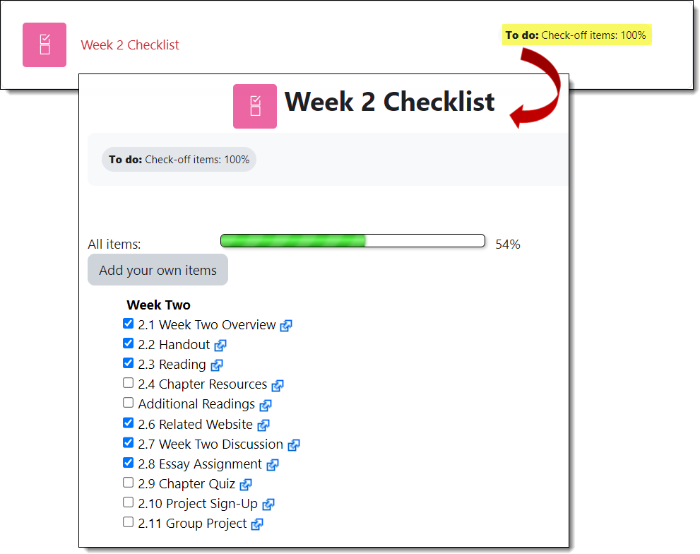 Screenshot of Checklist expanded