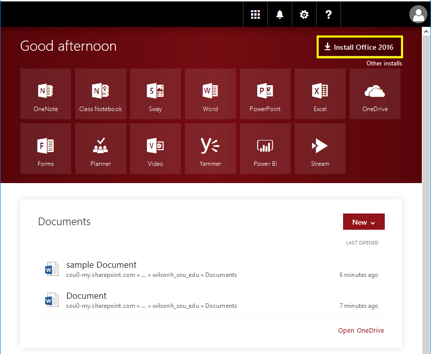 Screenshot of Office 365 Interface