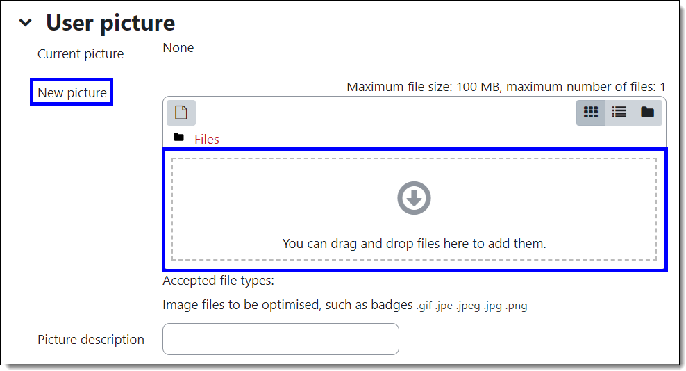 Screenshot of add picture field