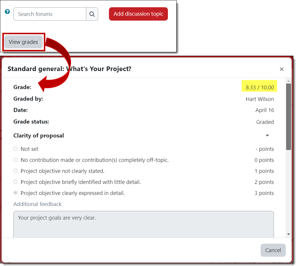 Screenshot of view forum grades